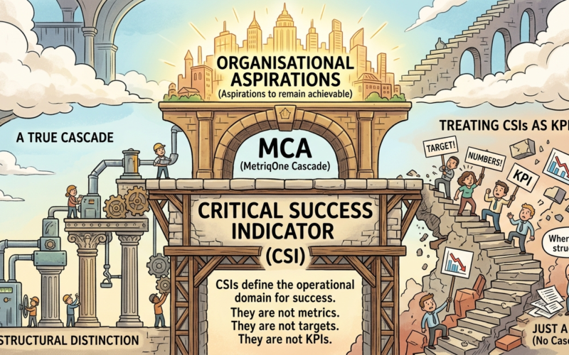 A Critical Success Indicator is the architectural layer directly below the MCA in the MetriqOne cascade.