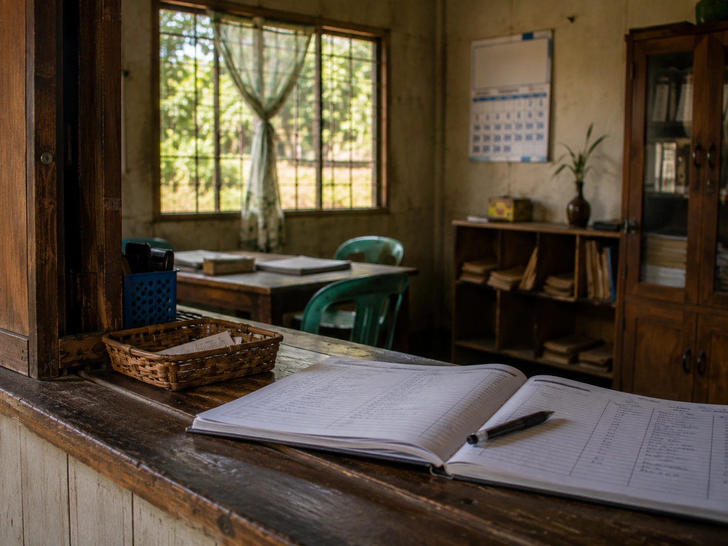 The interior of a small cooperative credit office